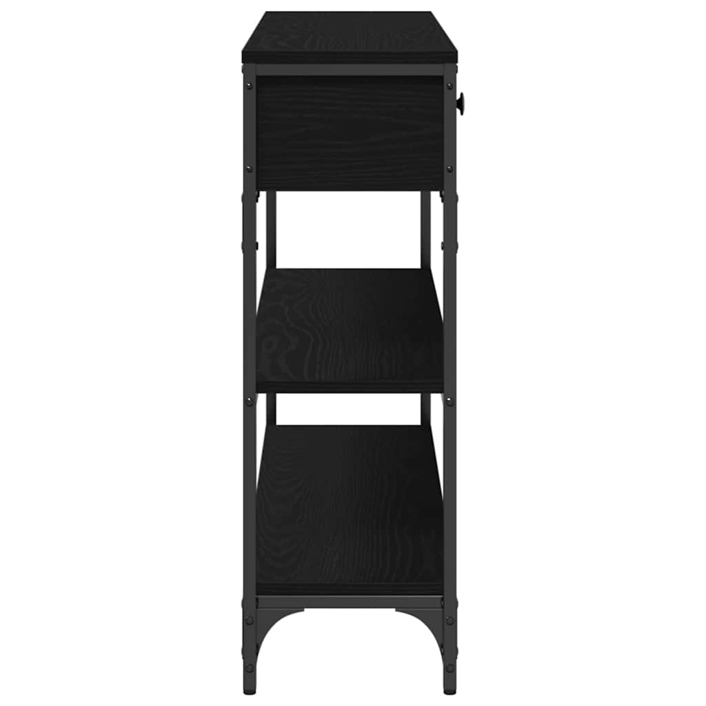 Avlastningsbord Konsollbord Svart Ek med låda med hylla 100 x 25 x 75 cm