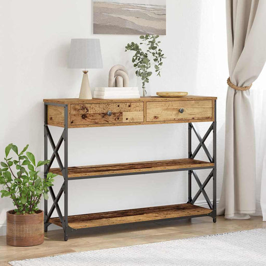 Avlastningsbord Konsollbord Åldrat Trä med låda med hylla 100 x 28 x 75 cm