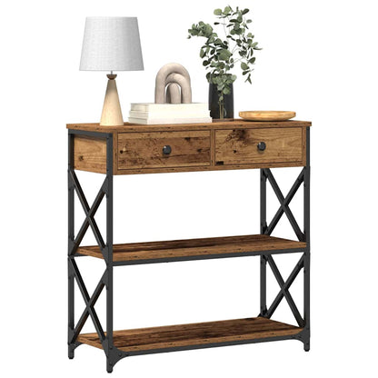 Avlastningsbord Konsollbord Åldrat Trä med låda med hylla 75 x 28 x 75 cm