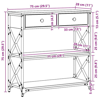 Avlastningsbord Konsollbord Åldrat Trä med låda med hylla 75 x 28 x 75 cm