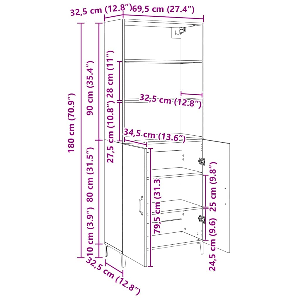 Skänk Svart Ek 69.5 x 32.5 x 180 cm