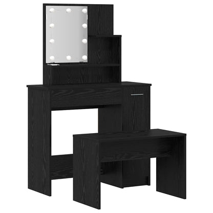 LED Sminkbord Set med låda 2 pcs Svart Ek Konstruerat trä