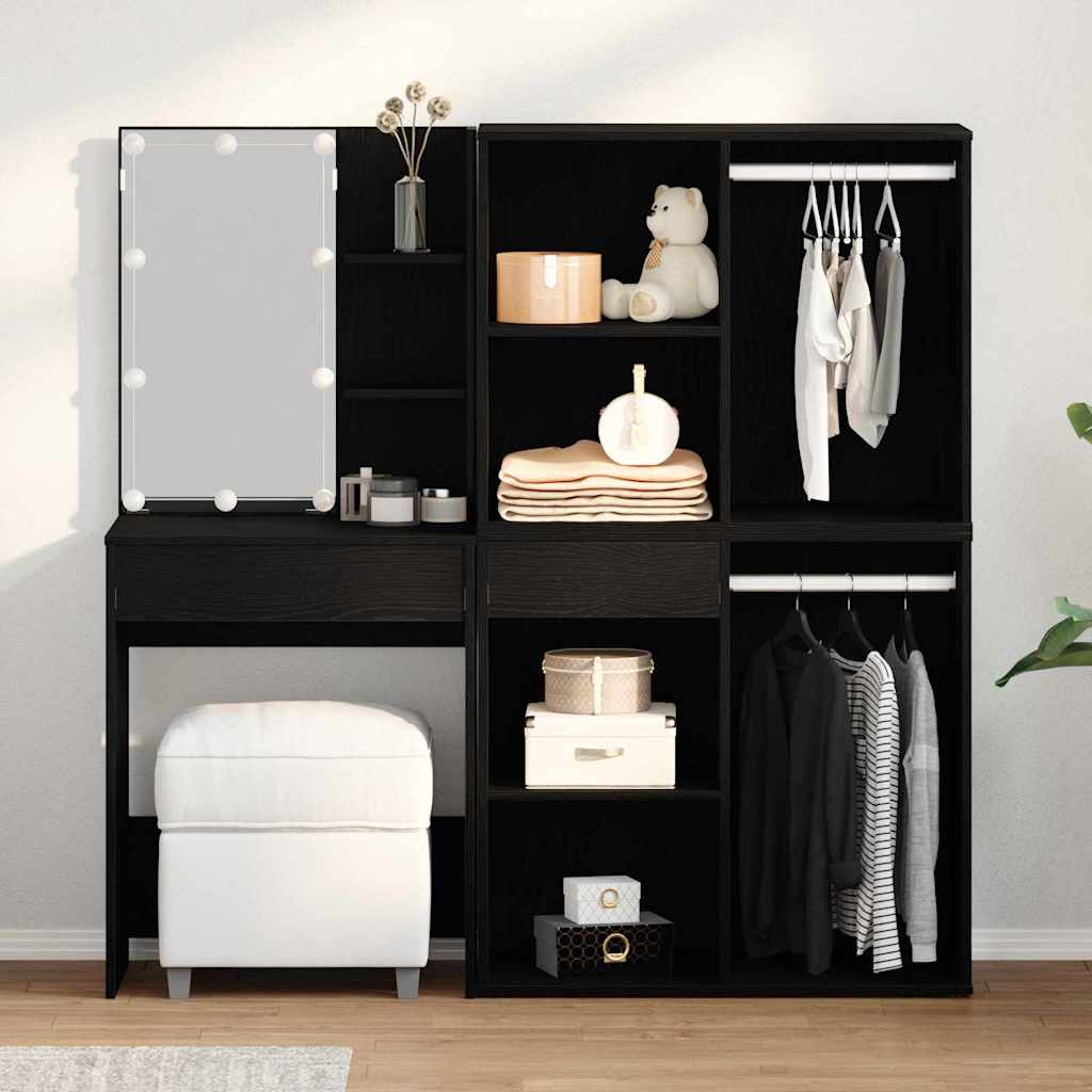 Sminkbord Set Svart Ek 140 x 40 x 140 cm Konstruerat trä