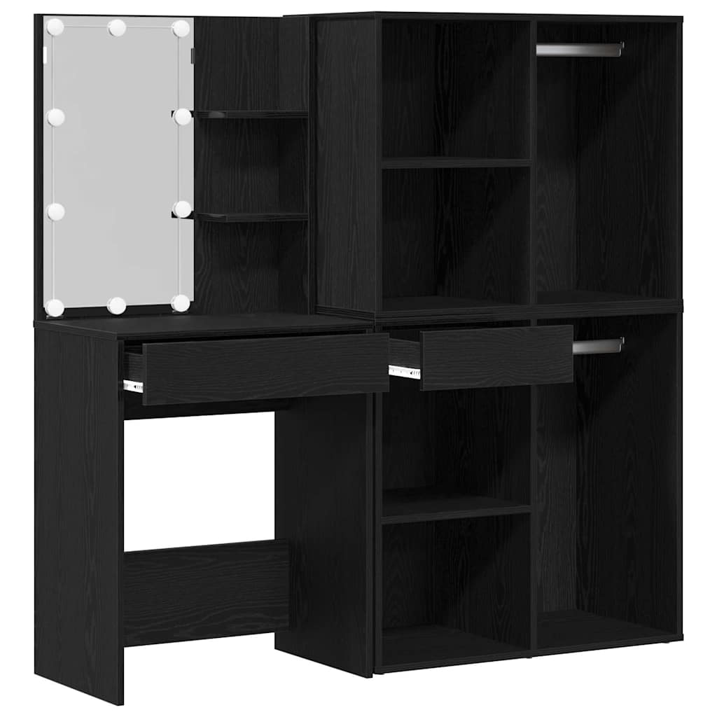 Sminkbord Set Svart Ek 140 x 40 x 140 cm Konstruerat trä