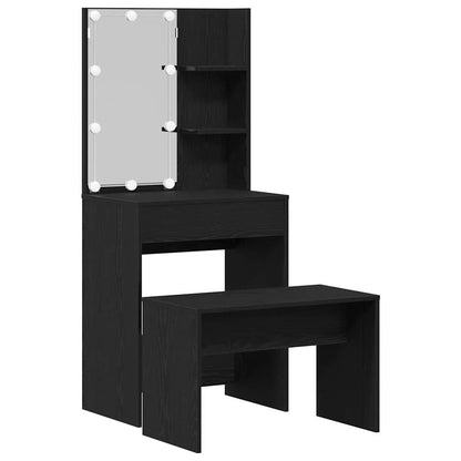 LED Sminkbord Set med låda 2 pcs Svart Ek Konstruerat trä