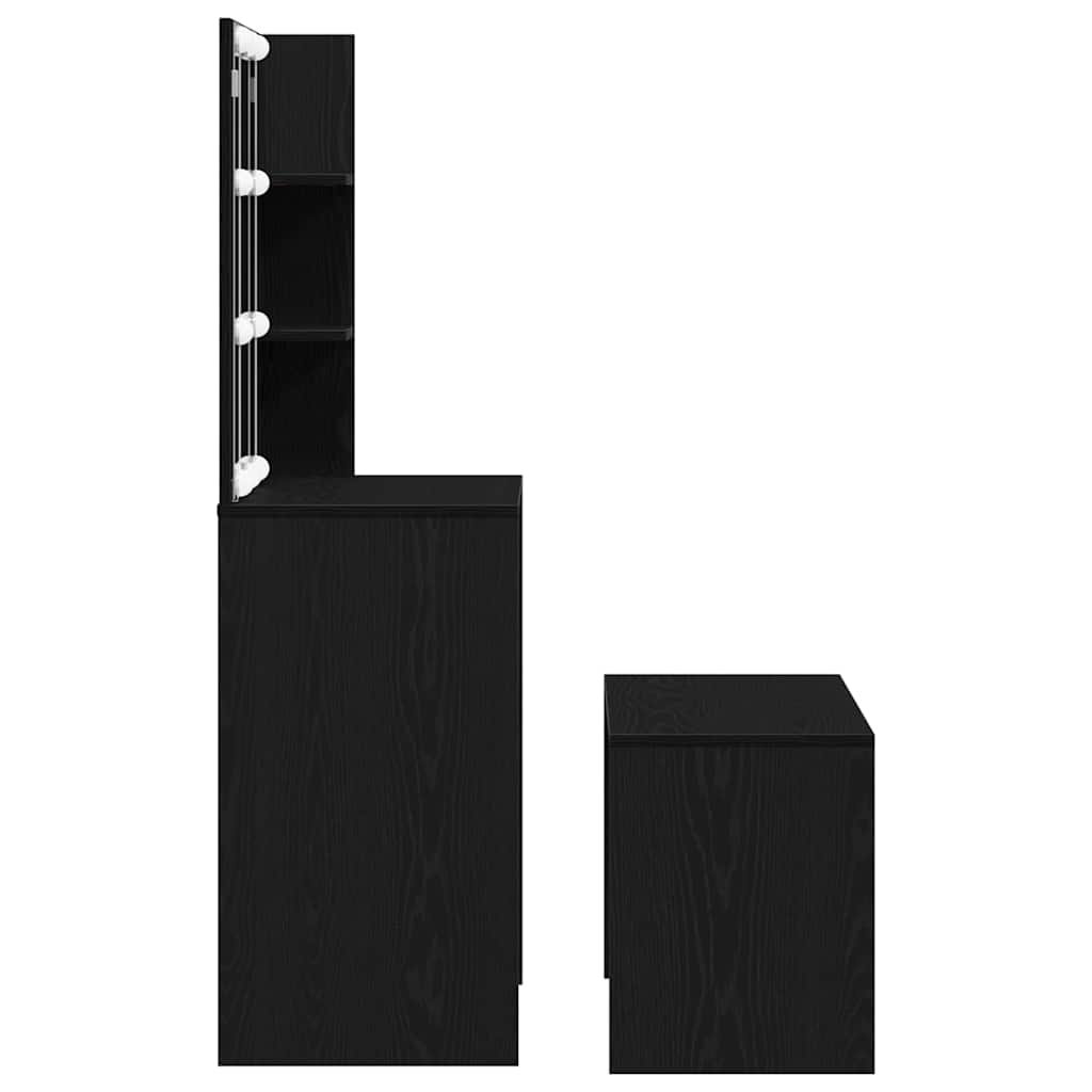 LED Sminkbord Set med låda 2 pcs Svart Ek Konstruerat trä