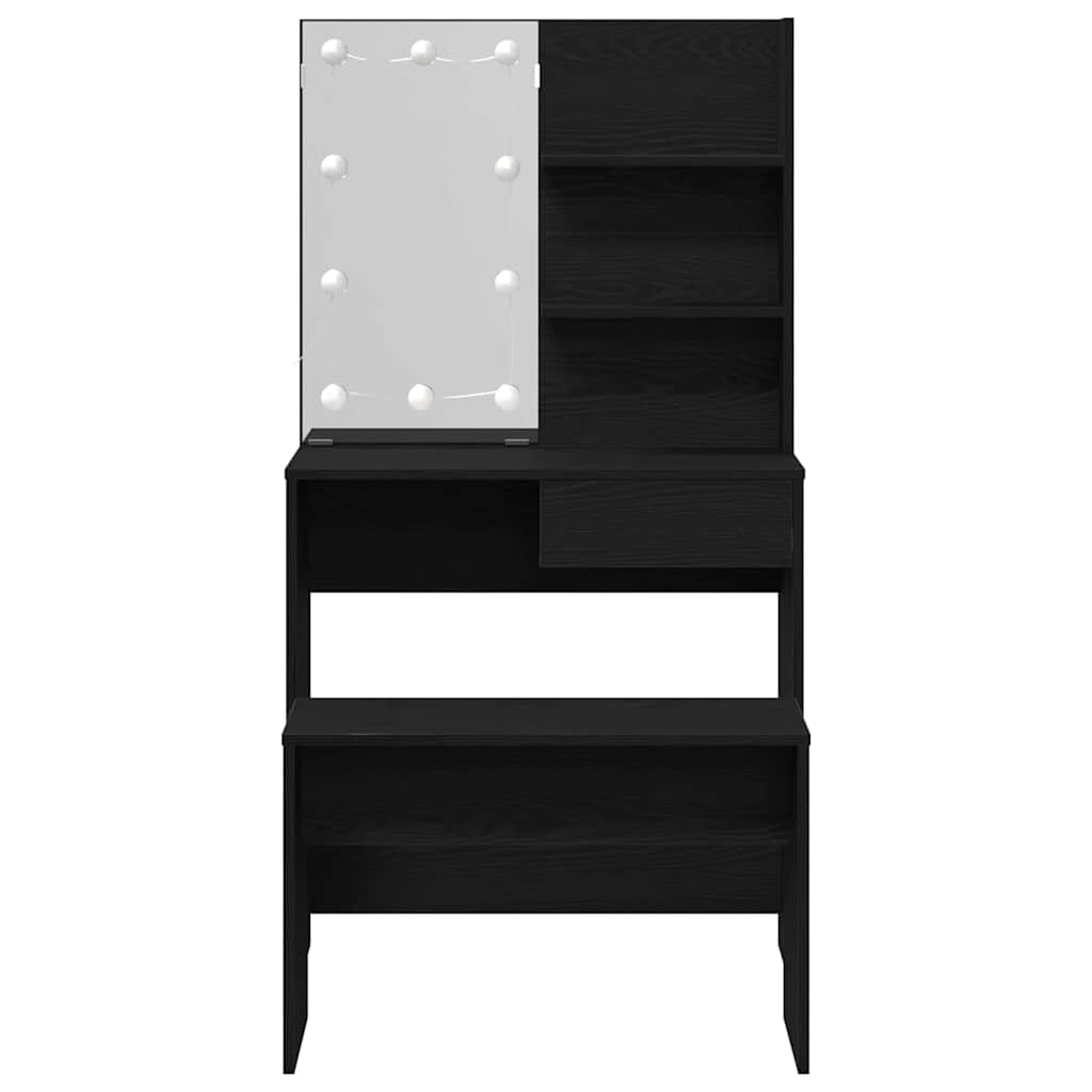 LED Sminkbord Set med låda 2 pcs Svart Ek Konstruerat trä
