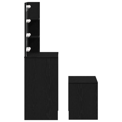LED Sminkbord Set med låda 2 pcs Svart Ek Konstruerat trä