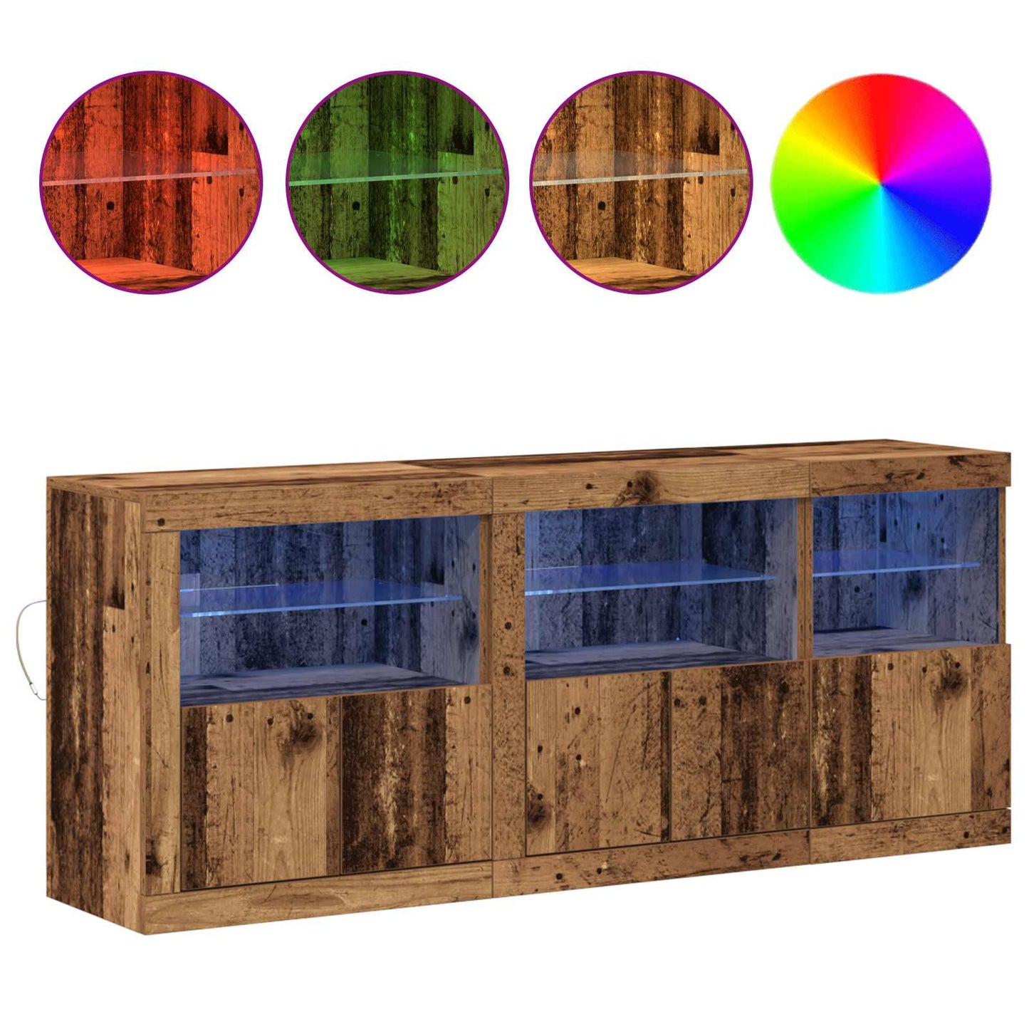 LED-sido bord Gammalt trä 162 x 37 x 67 cm Konstruerat trä