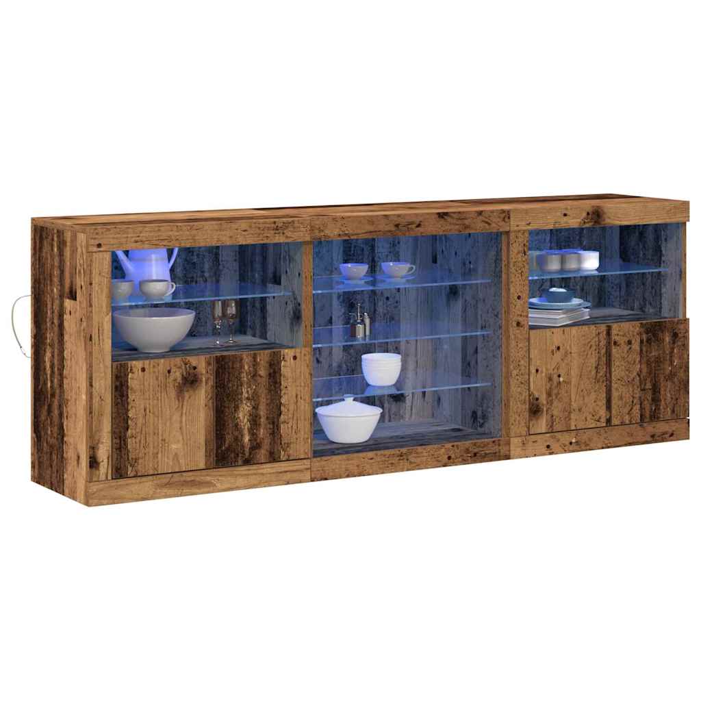 LED-sido bord Gammalt trä 181,5 x 37 x 67 cm Konstruerat trä