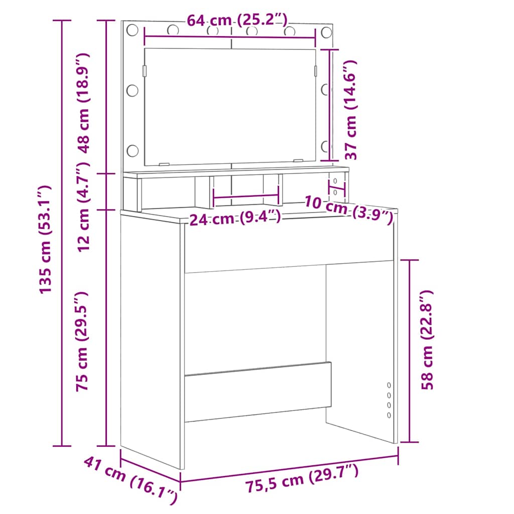 Sminkbord Brun Ek 75,5 x 41 x 135 cm