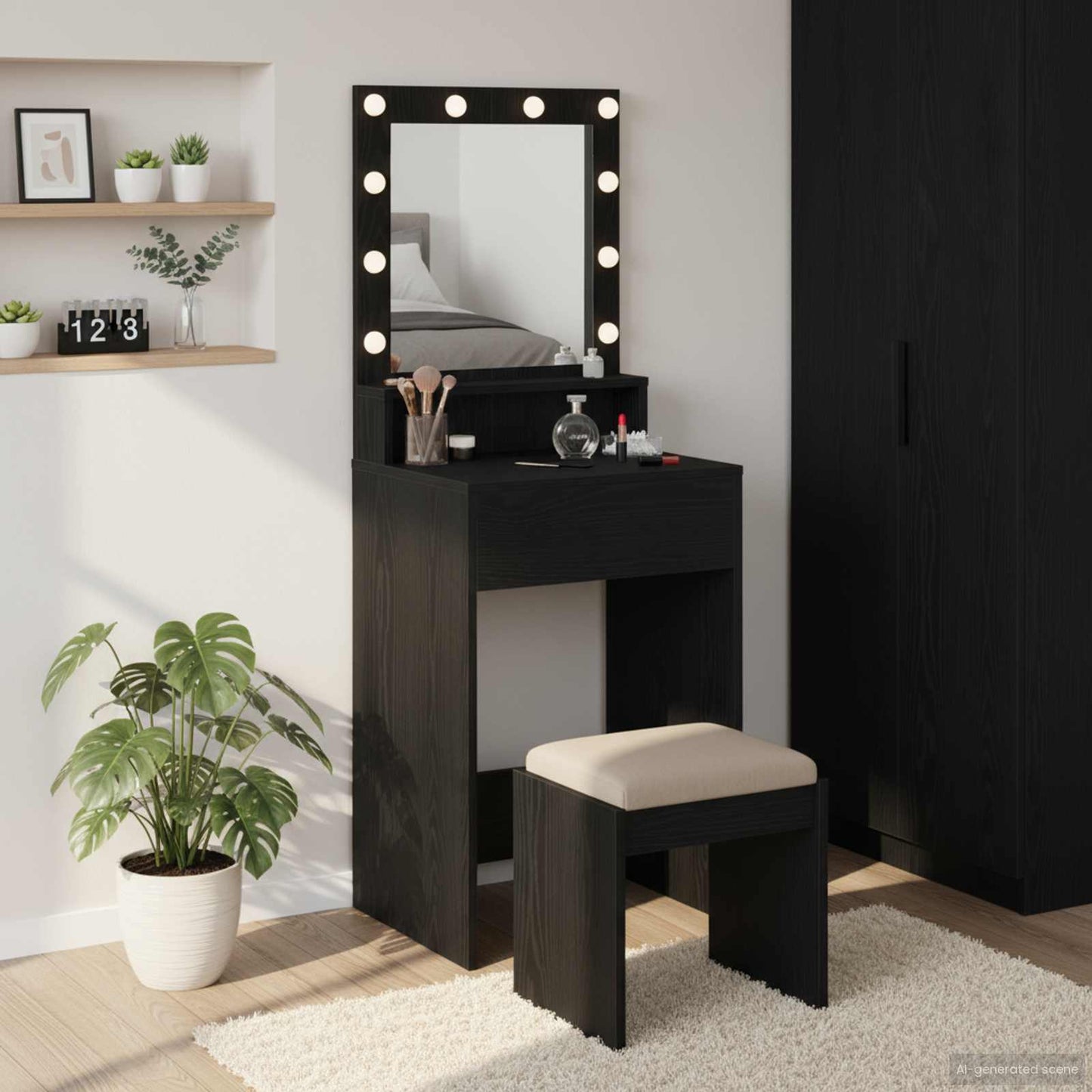 Sminkbord med hylla Svart Ek 50 x 41 x 135 cm