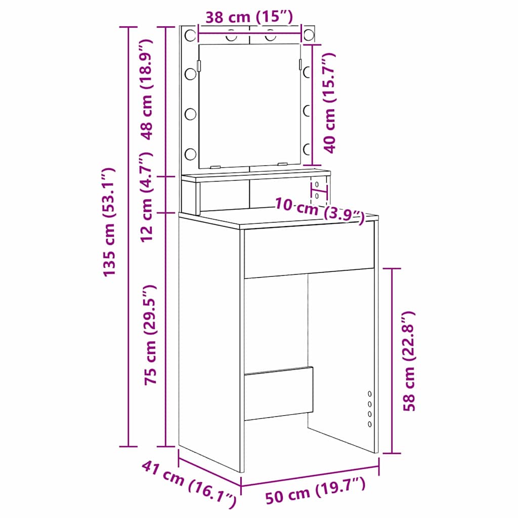 Sminkbord Sonoma Ek 50 x 41 x 135 cm
