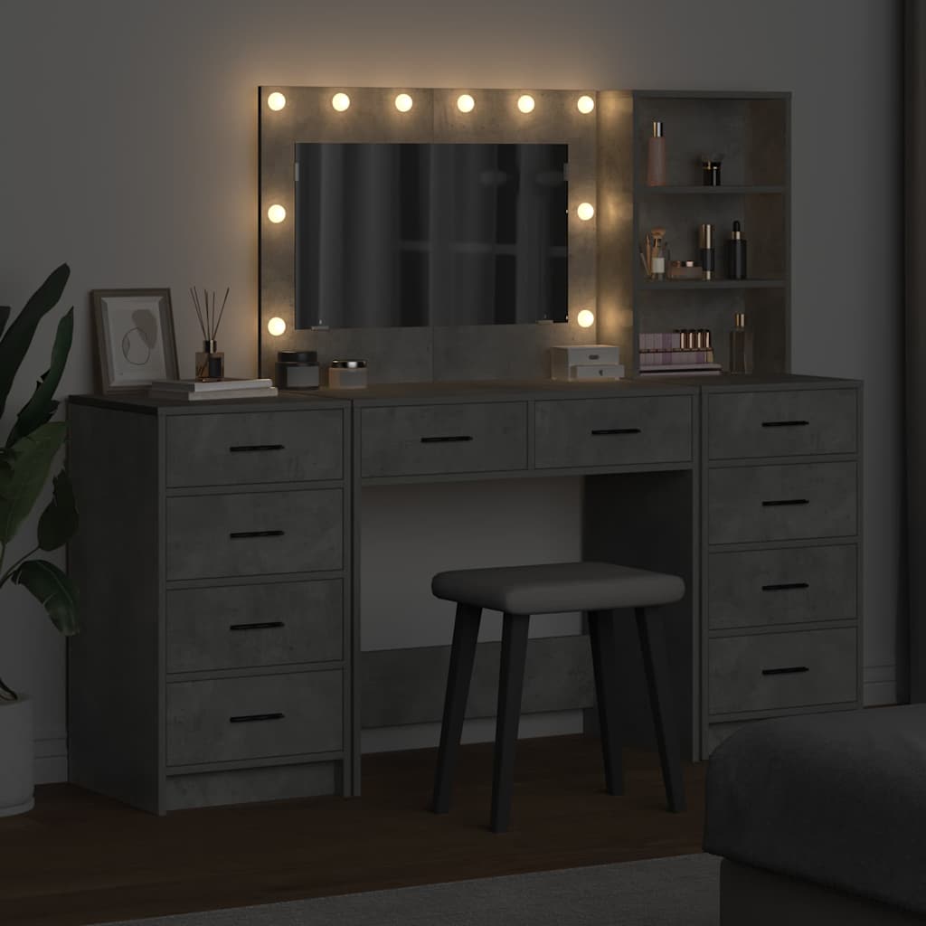 Smyckebord med spegelbelysning 3 pcs Betonggrå Konstruerat trä