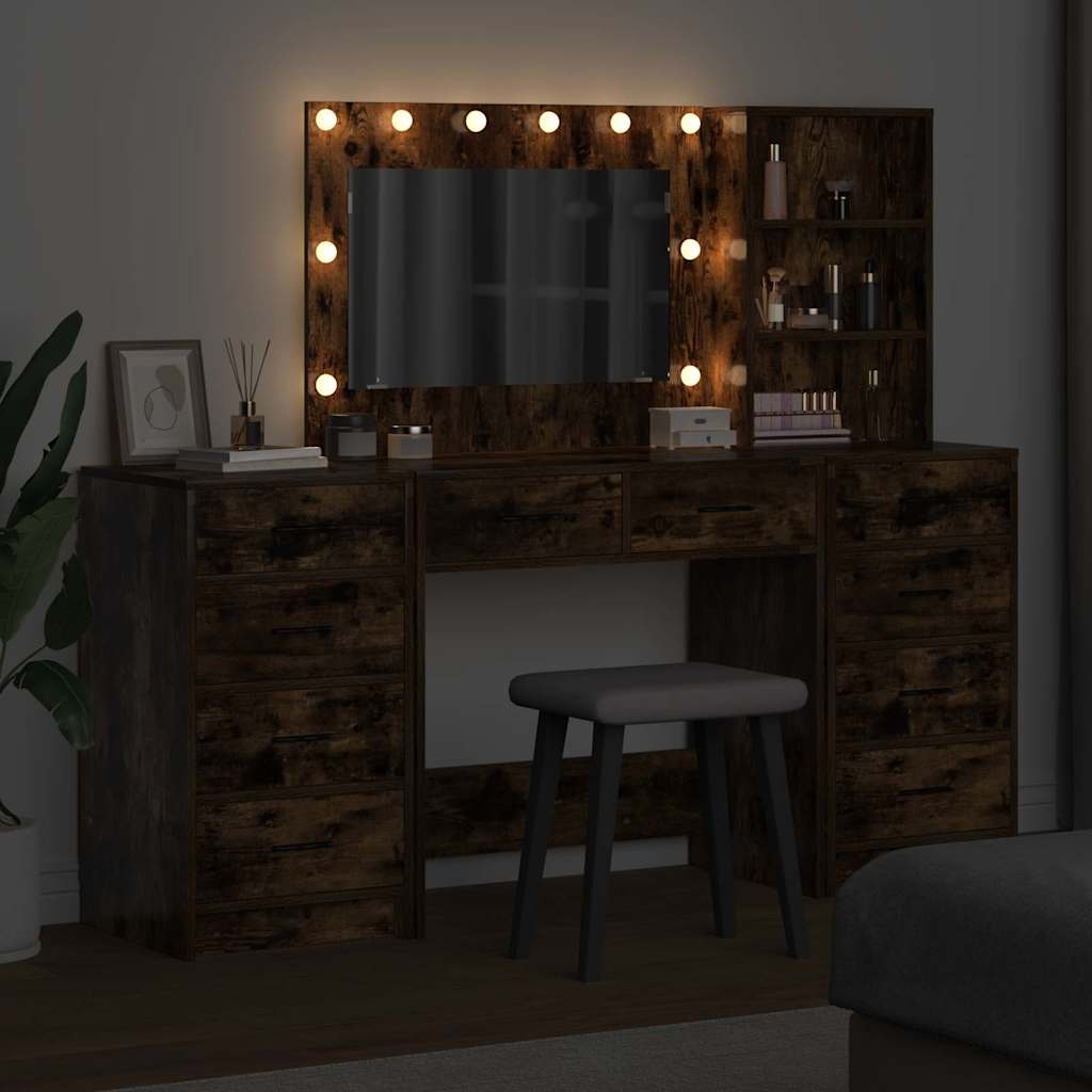 Smyckebord med spegelbelysning 3 pcs Rökt ek Konstruerat trä