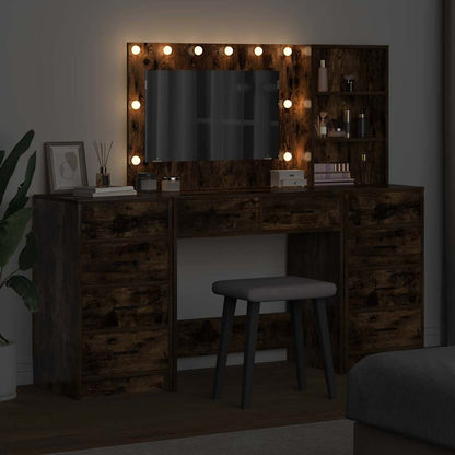 Smyckebord med spegelbelysning 3 pcs Rökt ek Konstruerat trä