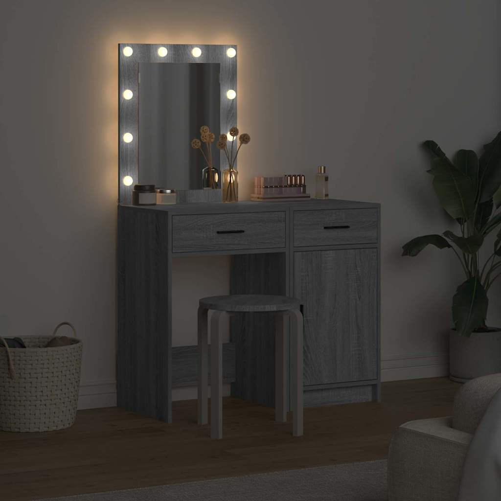 Smyckebord med låda 2 pcs Grå 50 x 41 x 135 cm Konstruerat trä