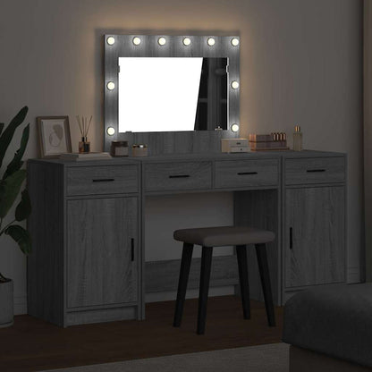 Smyckebord med spegelbelysning 3 pcs Grå Konstruerat trä