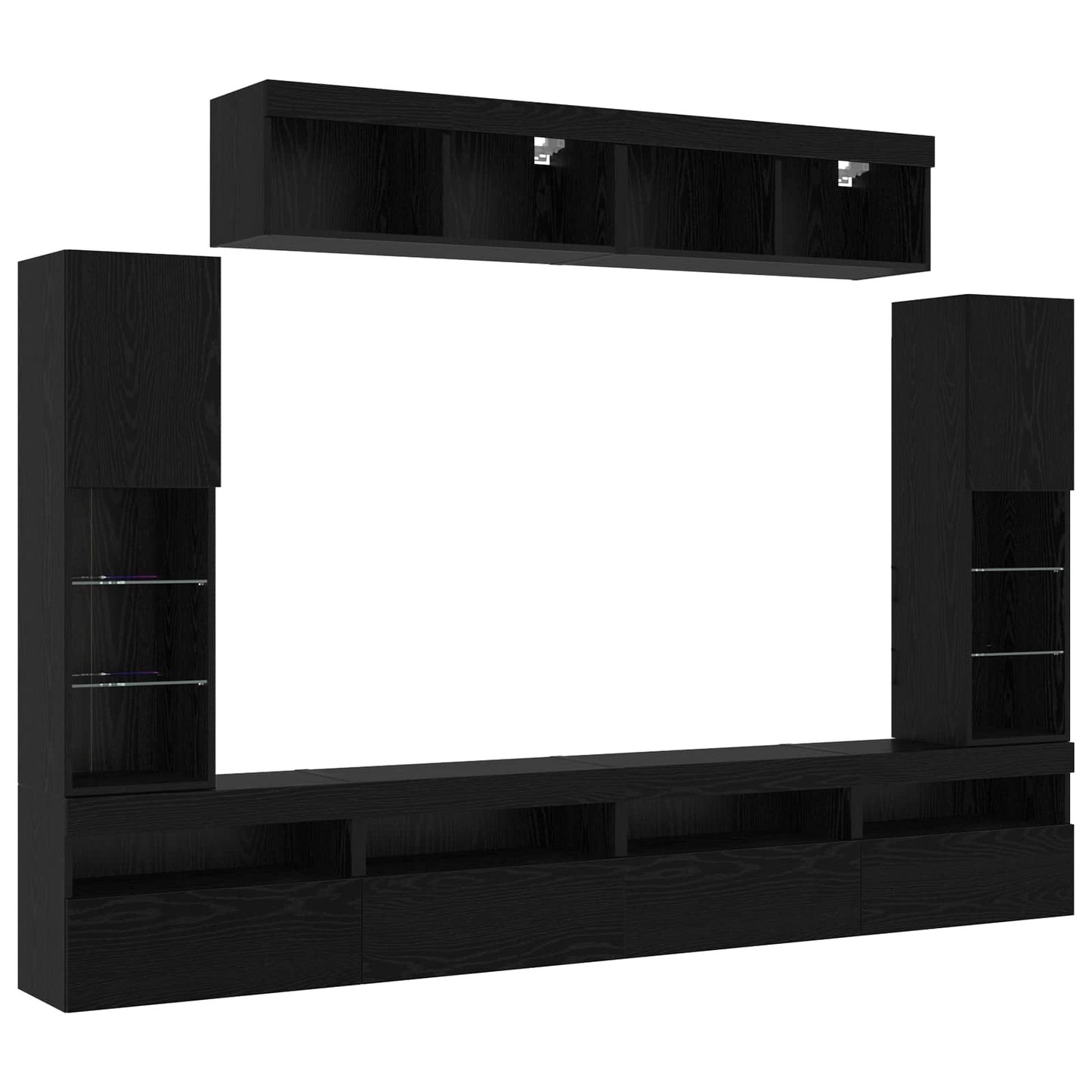 TV-bänkset med LED -remsljus 6 pcs Svart ek Konstruerat trä
