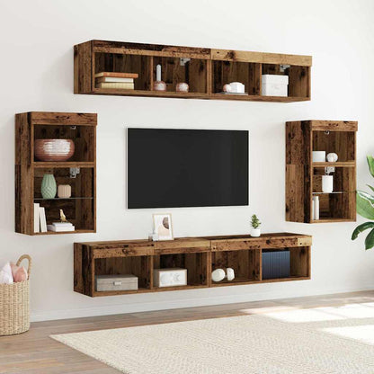 TV-bänkset med LED -remsljus 8 pcs Gammalt trä Konstruerat trä