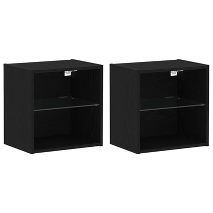 TV-bänkset med LED -remsljus 8 pcs Svart ek Konstruerat trä