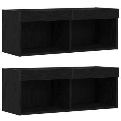 TV-bänkset med LED -remsljus 8 pcs Svart ek Konstruerat trä