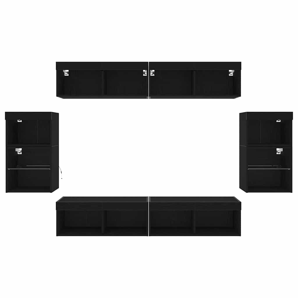 TV-bänkset med LED -remsljus 8 pcs Svart ek Konstruerat trä