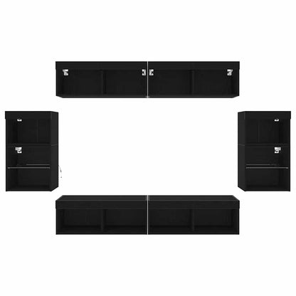 TV-bänkset med LED -remsljus 8 pcs Svart ek Konstruerat trä