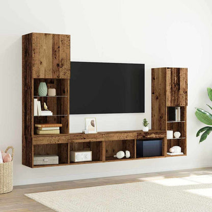 TV-skåp med LED -remsljus 4 pcs Gammalt trä Konstruerat trä