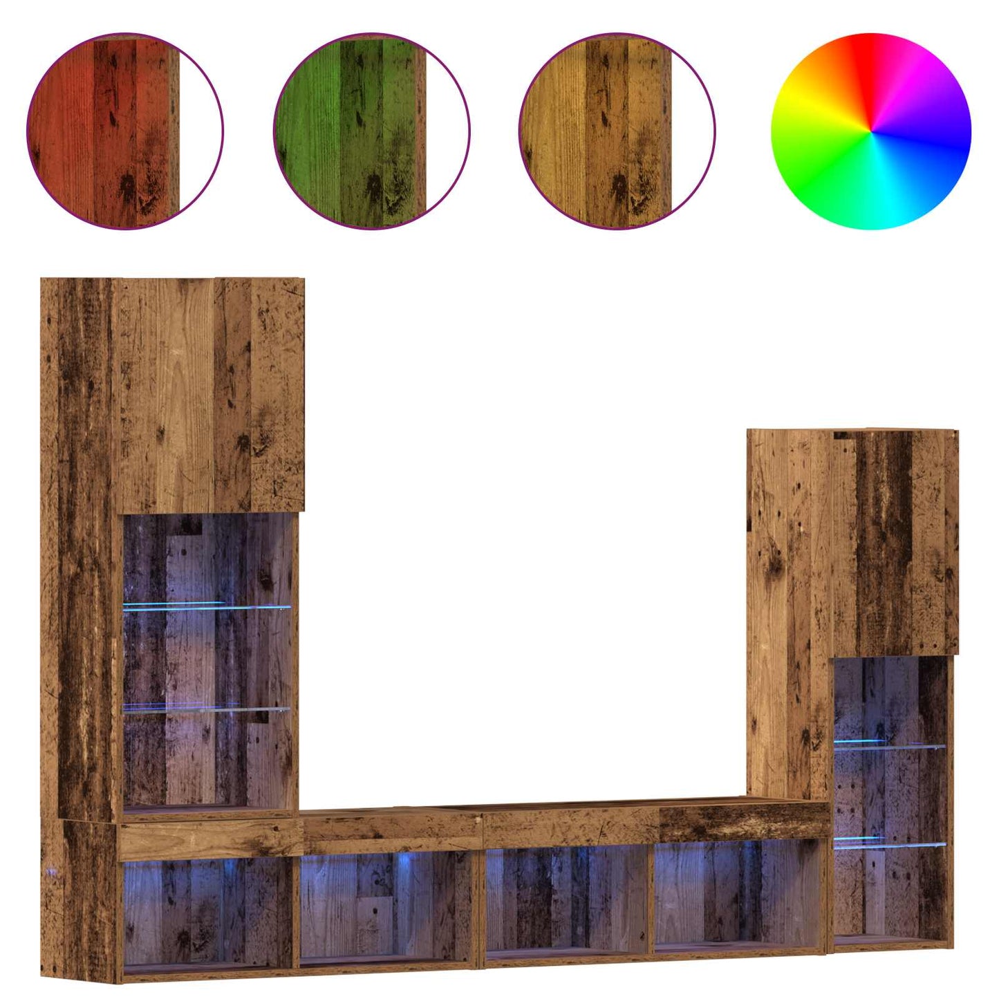 TV-skåp med LED -remsljus 4 pcs Gammalt trä Konstruerat trä