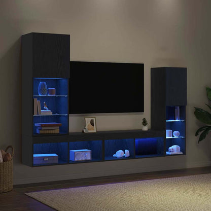 TV-skåp med LED -remsljus 4 pcs Svart ek Konstruerat trä