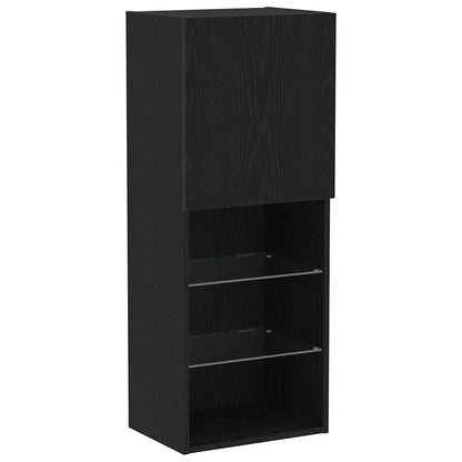 TV-skåp med LED -remsljus 4 pcs Svart ek Konstruerat trä