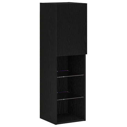 TV-skåp med LED -remsljus 4 pcs Svart ek Konstruerat trä