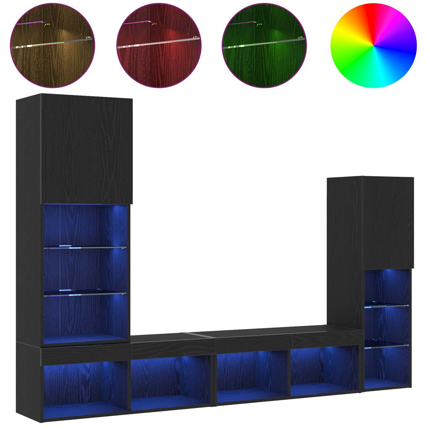 TV-skåp med LED -remsljus 4 pcs Svart ek Konstruerat trä