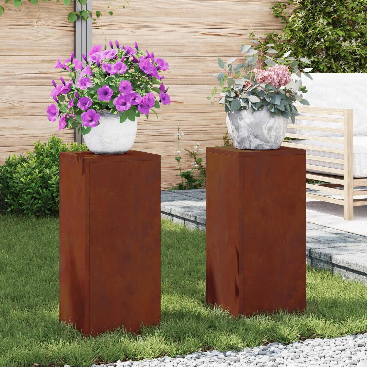 Utomhus Blomställning Växtstöd Piedestal 2 pcs Rostig 24 x 24 x 55 cm Väderbeständig stål