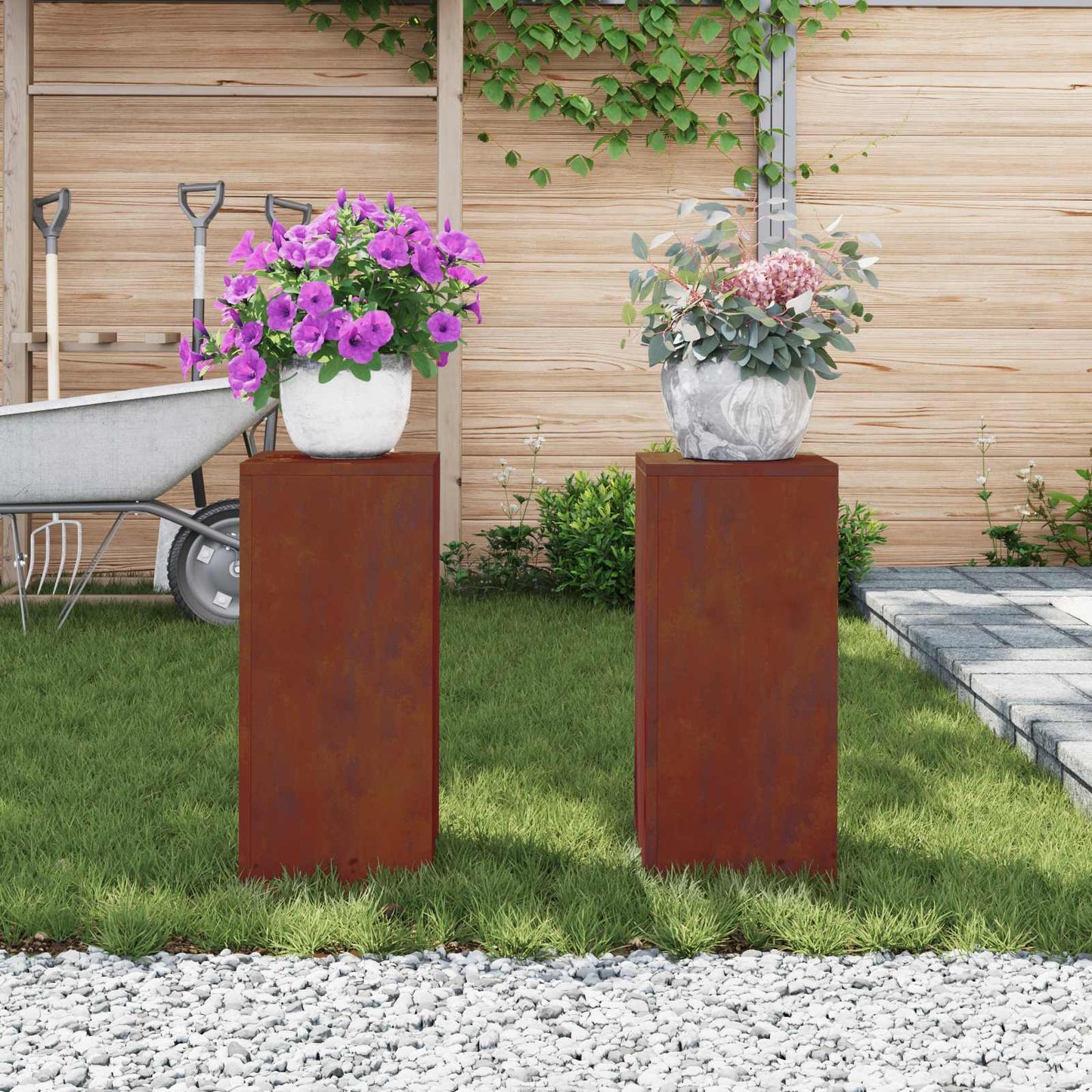 Utomhus Blomställning Växtstöd Piedestal 2 pcs Rostig 24 x 24 x 55 cm Väderbeständig stål