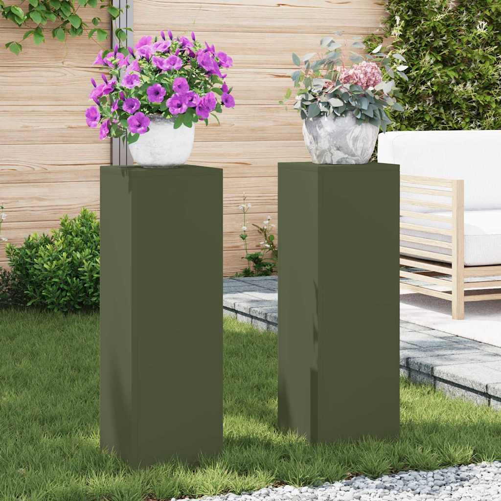 Utomhus Blomställning Växtstöd Piedestal 2 pcs Olivgrön 24 x 24 x 75 cm Stål