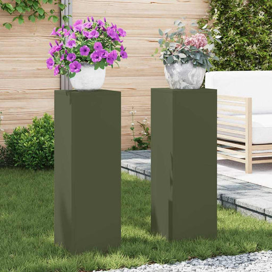 Utomhus Blomställning Växtstöd Piedestal 2 pcs Olivgrön 24 x 24 x 75 cm Stål