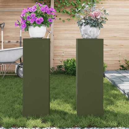 Utomhus Blomställning Växtstöd Piedestal 2 pcs Olivgrön 24 x 24 x 75 cm Stål