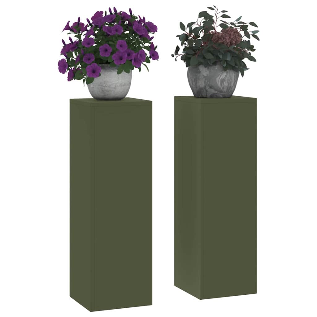 Utomhus Blomställning Växtstöd Piedestal 2 pcs Olivgrön 24 x 24 x 75 cm Stål