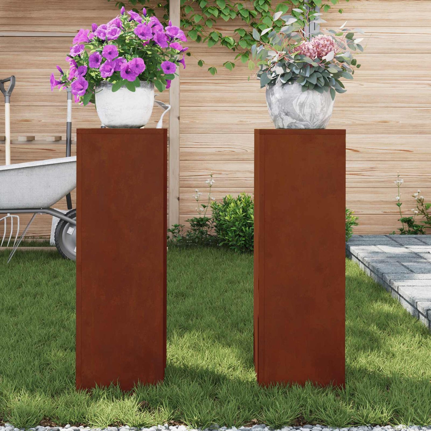 Utomhus Blomställning Växtstöd Piedestal 2 pcs Rostig 24 x 24 x 75 cm Väderbeständig stål