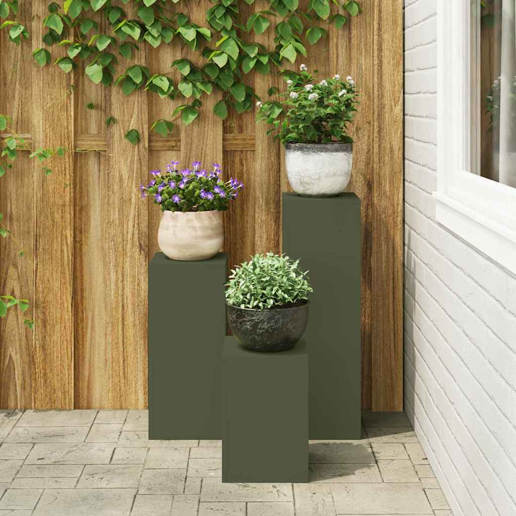 Utomhus Blomställning Växtstöd Piedestal 3 pcs Olivgrön Stål