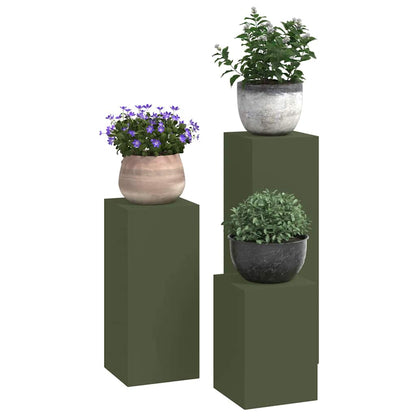 Utomhus Blomställning Växtstöd Piedestal 3 pcs Olivgrön Stål