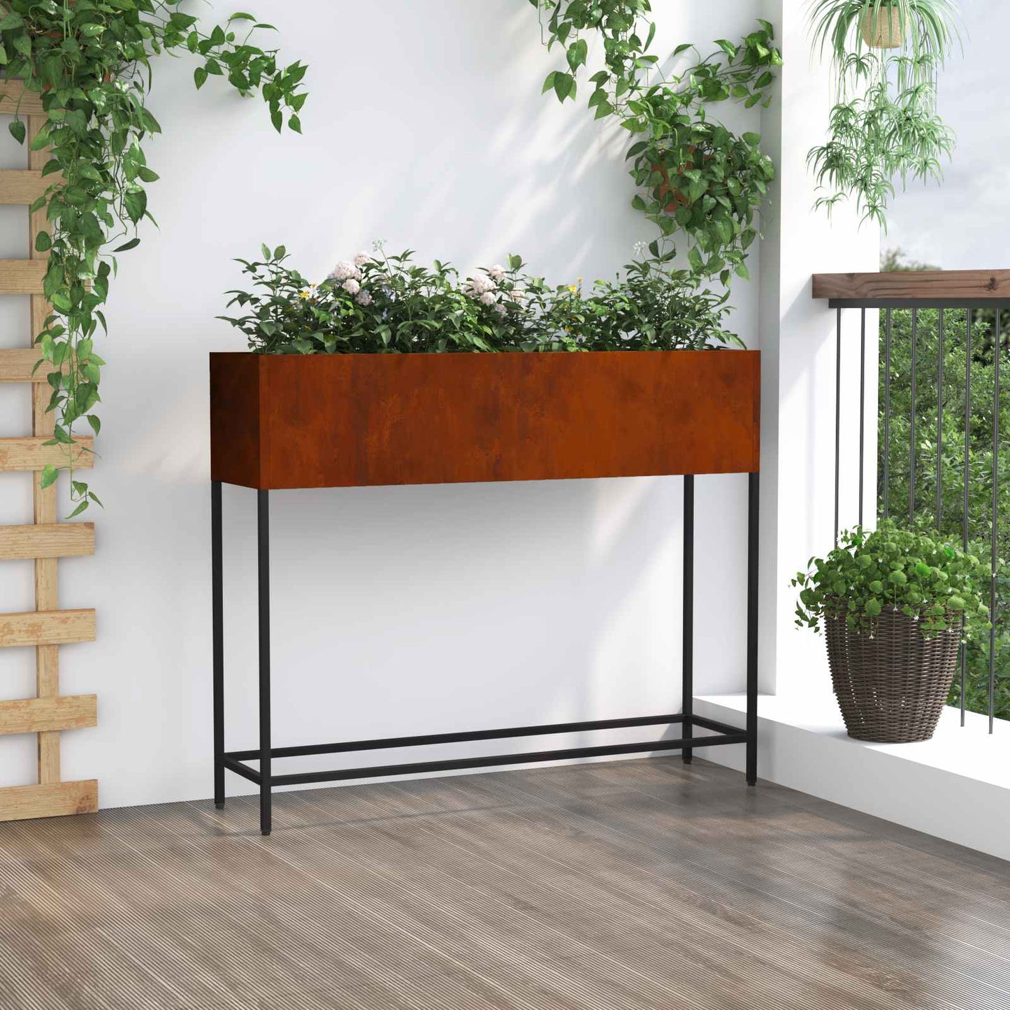 Utomhus Blomlåda Metall Rostig 100 x 26 x 82 cm