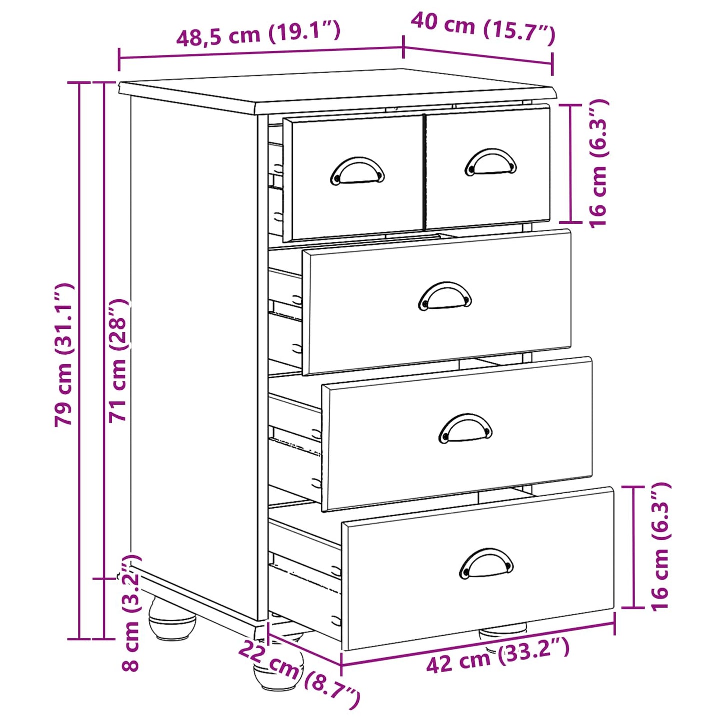 Byrå Vit ASKIM 45,8 x 40 x 79 cm Massiv furu 4 lådor