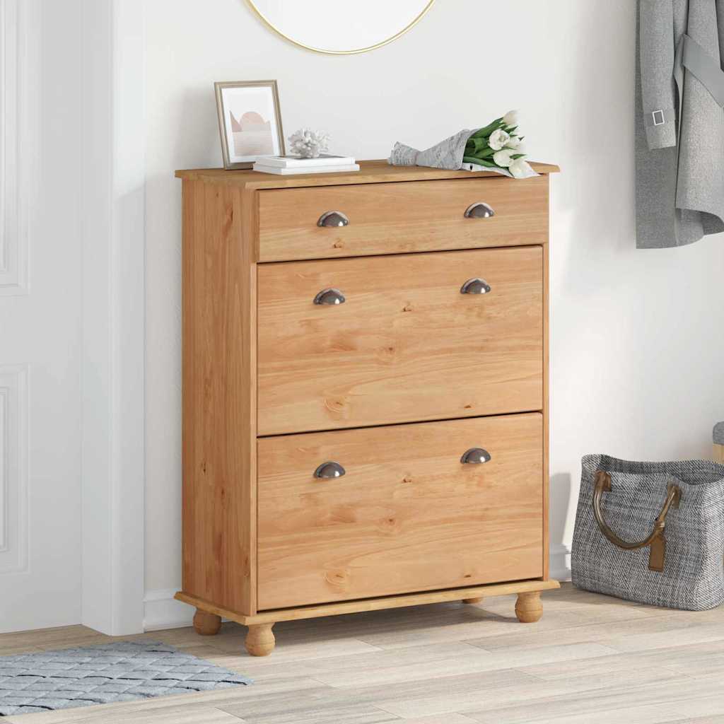 Skoställ Brun Skoskåp med låda ASKIM Brun 85 x 35 x 108 cm Massiv furu