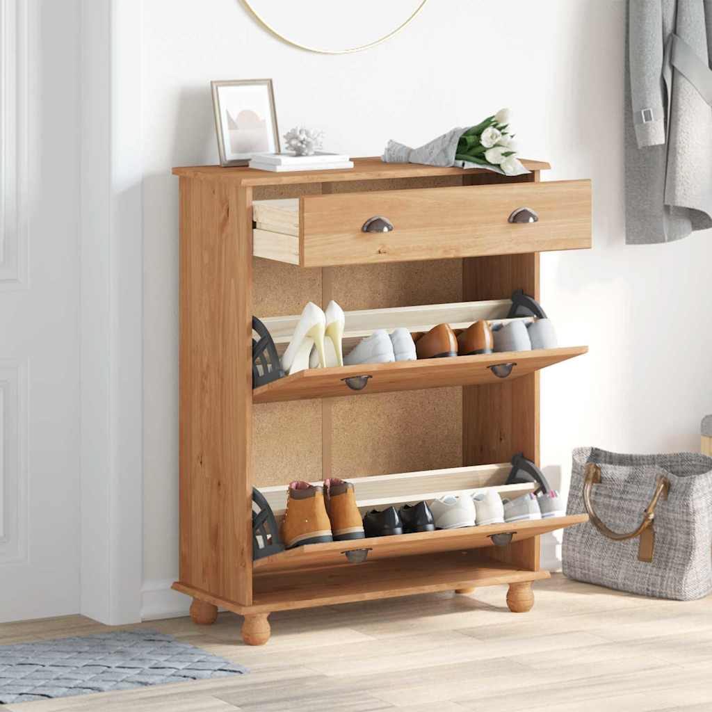 Skoställ Brun Skoskåp med låda ASKIM Brun 85 x 35 x 108 cm Massiv furu