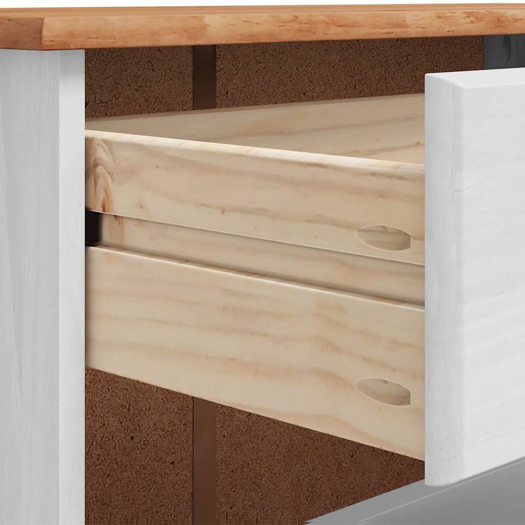 Skoställ Vit Skoskåp med låda ASKIM 85 x 35 x 108 cm Massiv furu