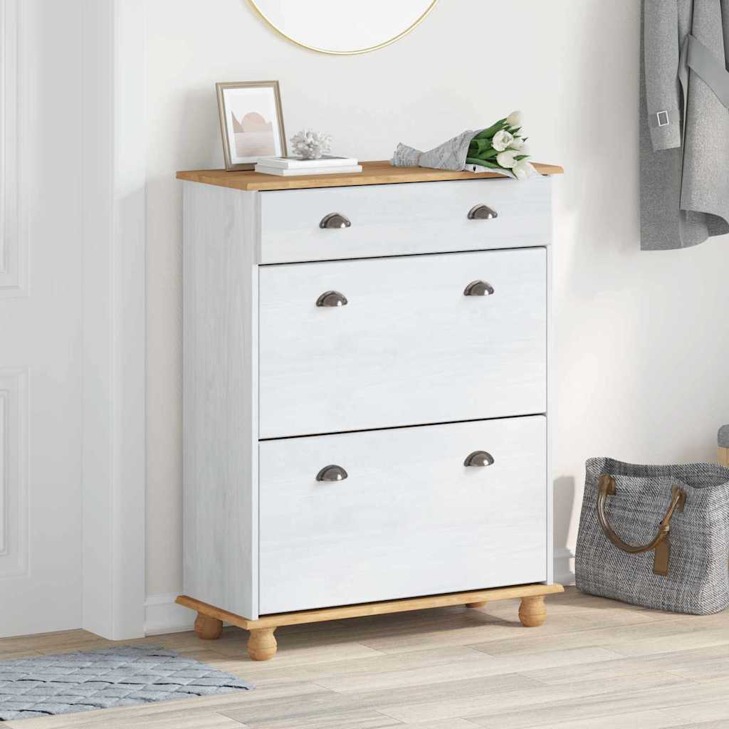 Skoställ Vit Skoskåp med låda ASKIM 85 x 35 x 108 cm Massiv furu