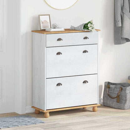 Skoställ Vit Skoskåp med låda ASKIM 85 x 35 x 108 cm Massiv furu